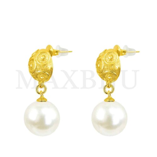 Stainless Stell Viana Hall Ball with Pearls Earrings