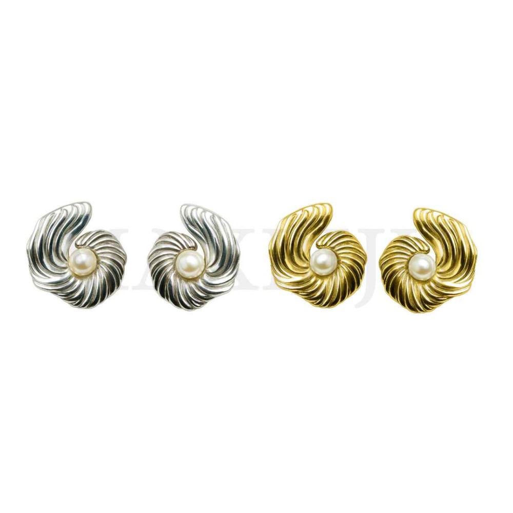 Stainless Steel and Pearl Earrings