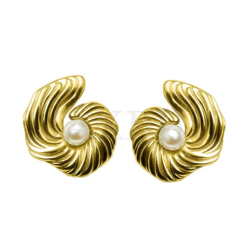 Stainless Steel and Pearl Earrings