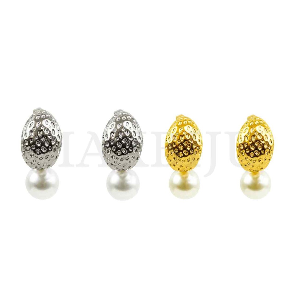 Stainless Steel and Pearl Earrings