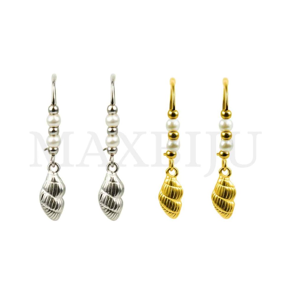Stainless Steel and Pearl Earrings - Conch Shell