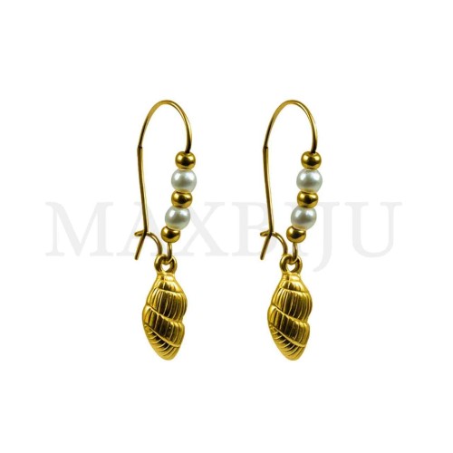 Stainless Steel and Pearl Earrings - Conch Shell