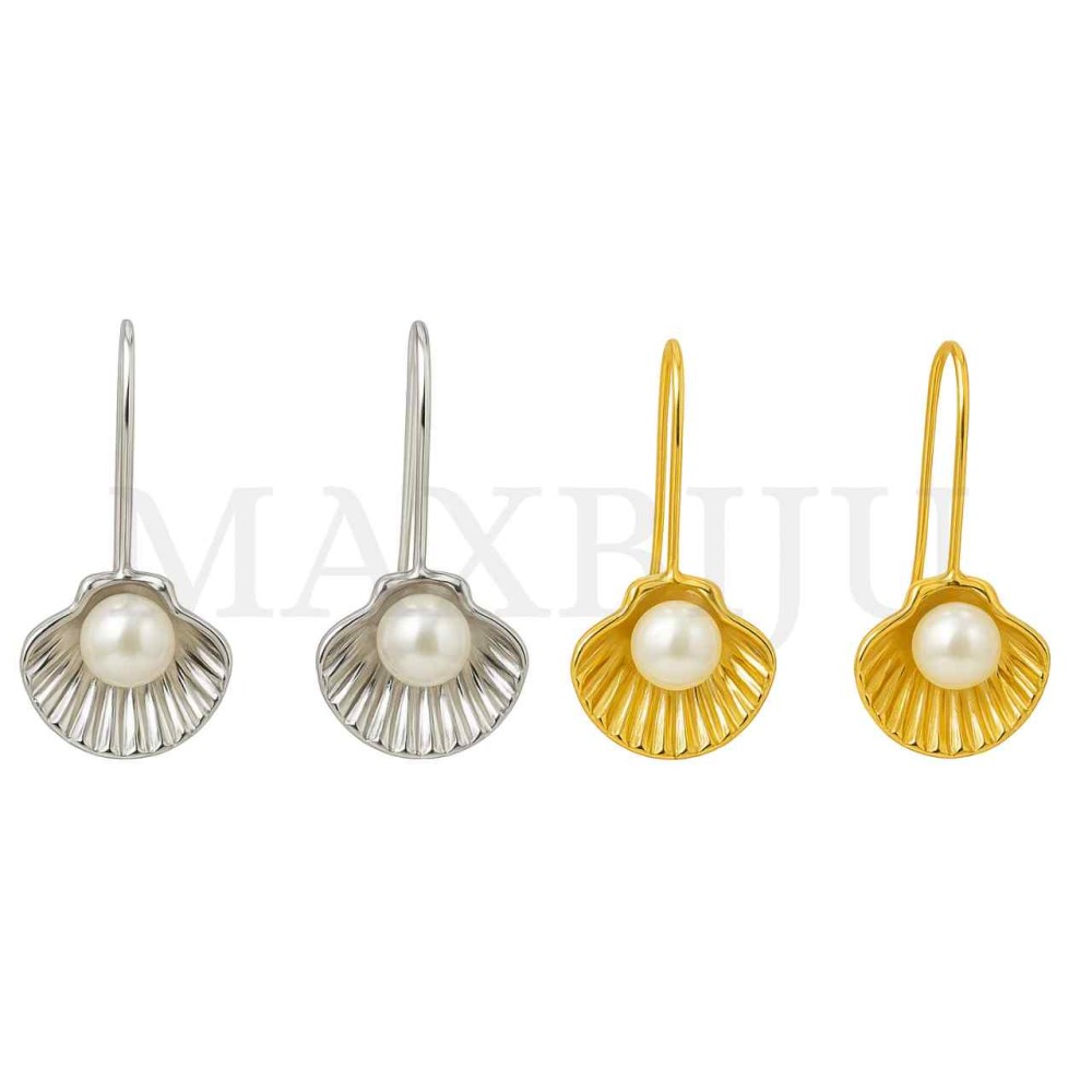 Stainless Steel and Pearl Earrings - Shell