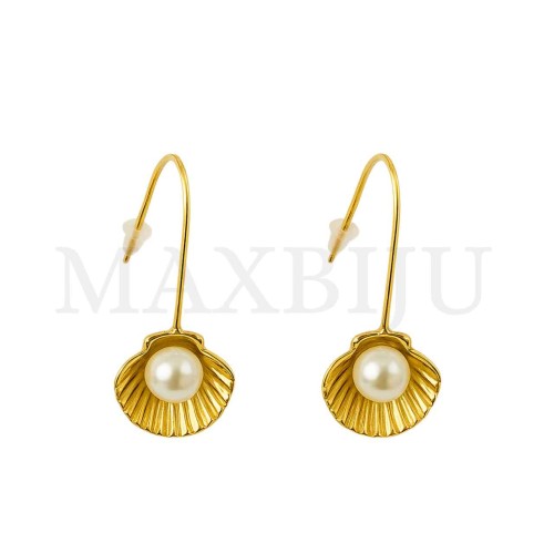 Stainless Steel and Pearl Earrings - Shell