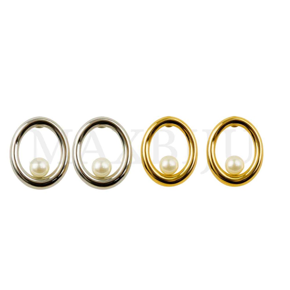 Stainless Steel and Pearl Earrings