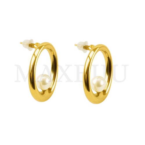 Stainless Steel and Pearl Earrings