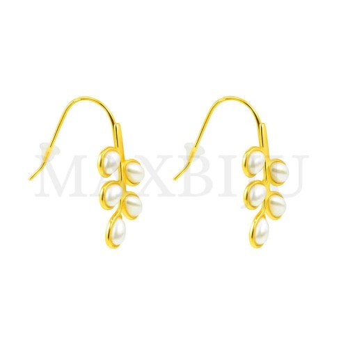 Stainless Steel Leaf Branch Earrings with Pearls