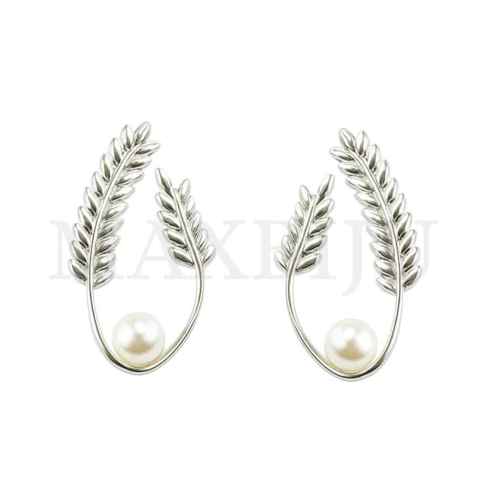 Stainless Steel Leaf Branch Earrings with Pearls