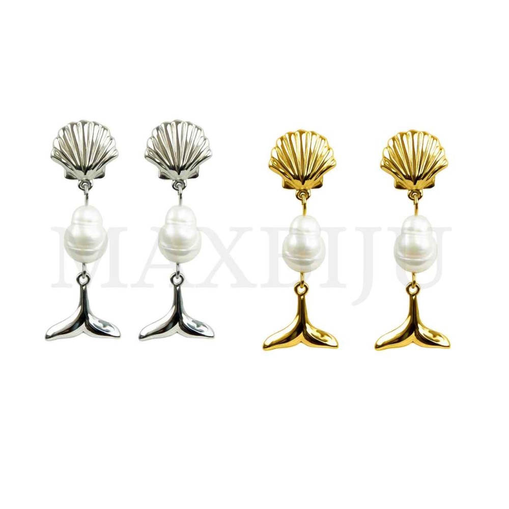 Stainless Steel Shell and Mermaid Tail Earrings