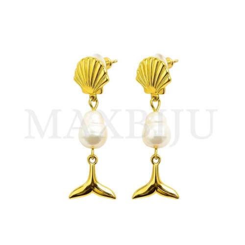 Stainless Steel Shell and Mermaid Tail Earrings