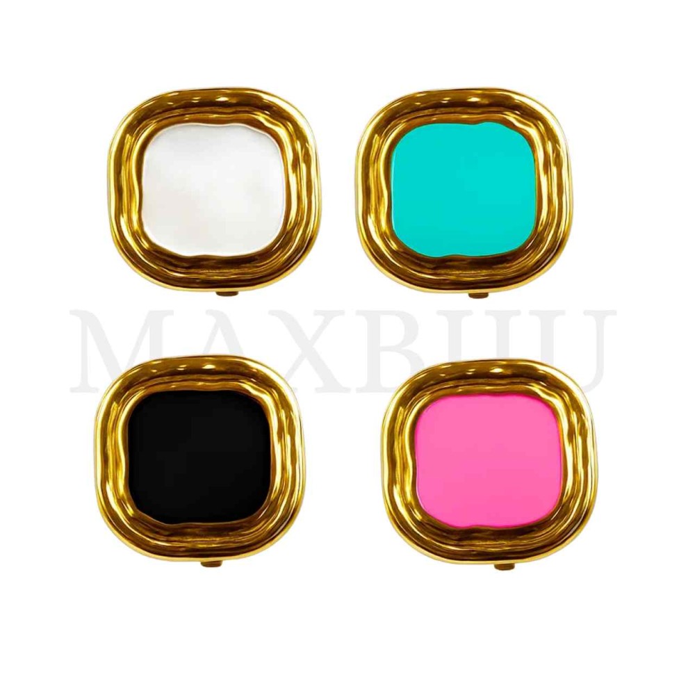 Stainless Steel Spring Clip Geometric Color Earring