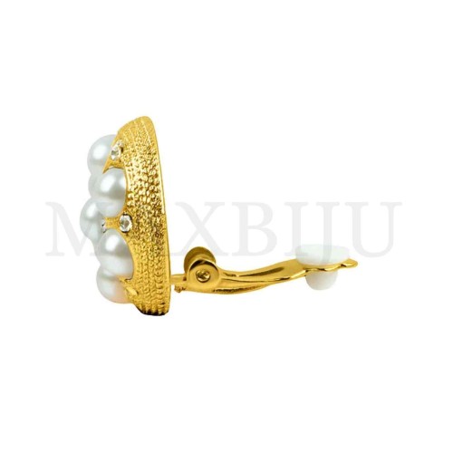 Stainless Steel Spring Clip Pearl Earrings