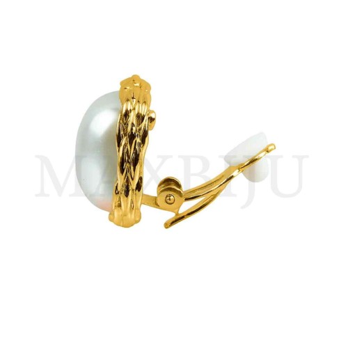 Stainless Steel Spring Clip Pearl Earrings