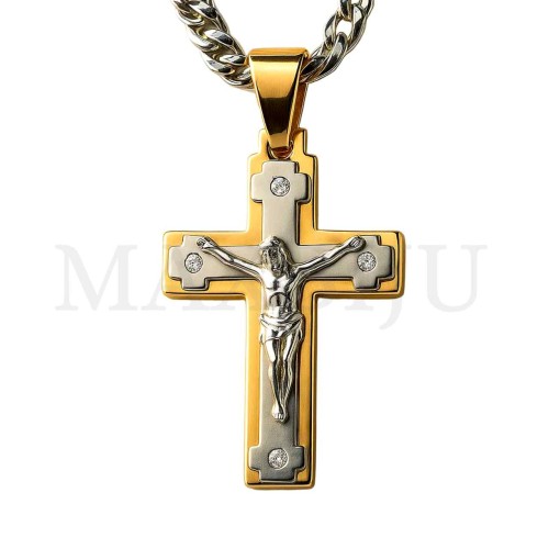 Men Neclace - Stainless 
Steel Cross Pendant 30x50mm