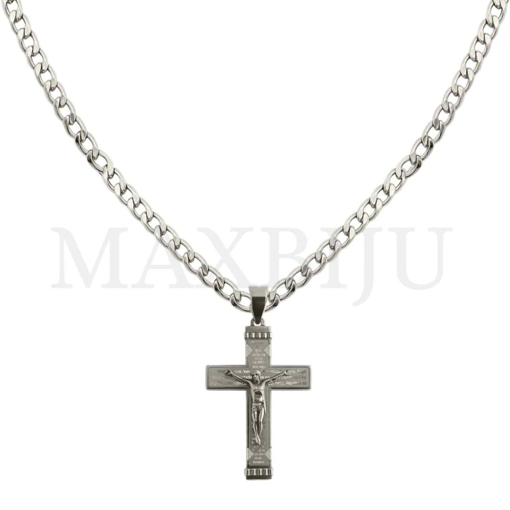 Men Neclace - Stainless 
Steel Cross Pendant "Pai Nosso" Prayer  39x59mm