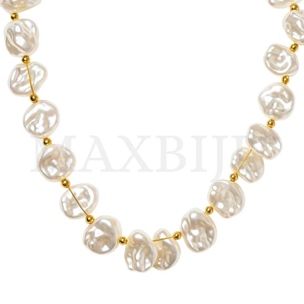 Metal Pearl Necklace Organic Form