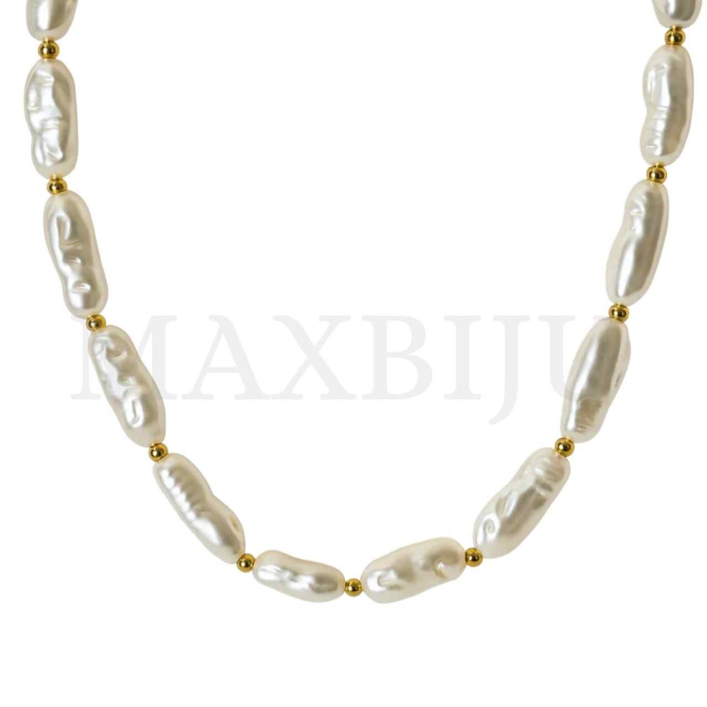 Metal Pearl Necklace Organic Form