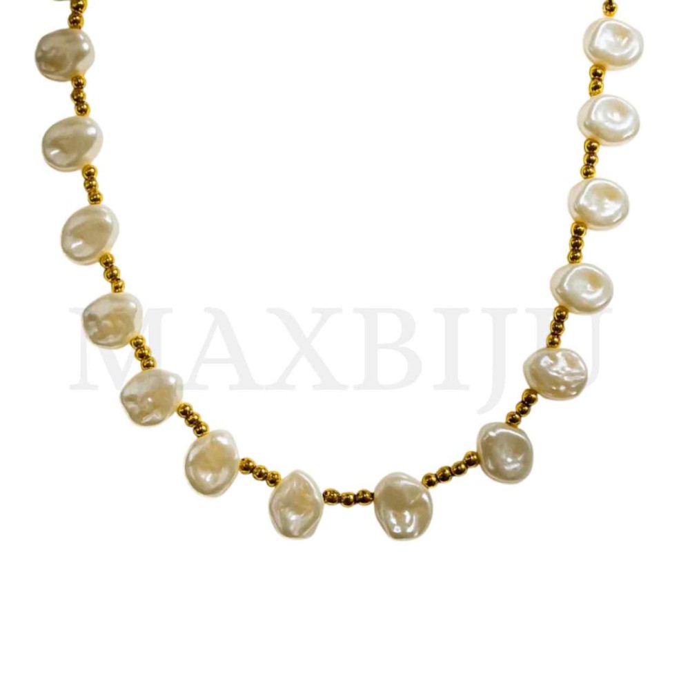 Metal Pearl Necklace Organic Form