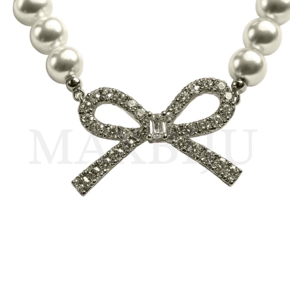 Metal Pearl Necklace Bow