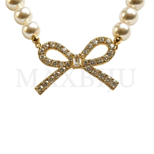 Metal Pearl Necklace Bow