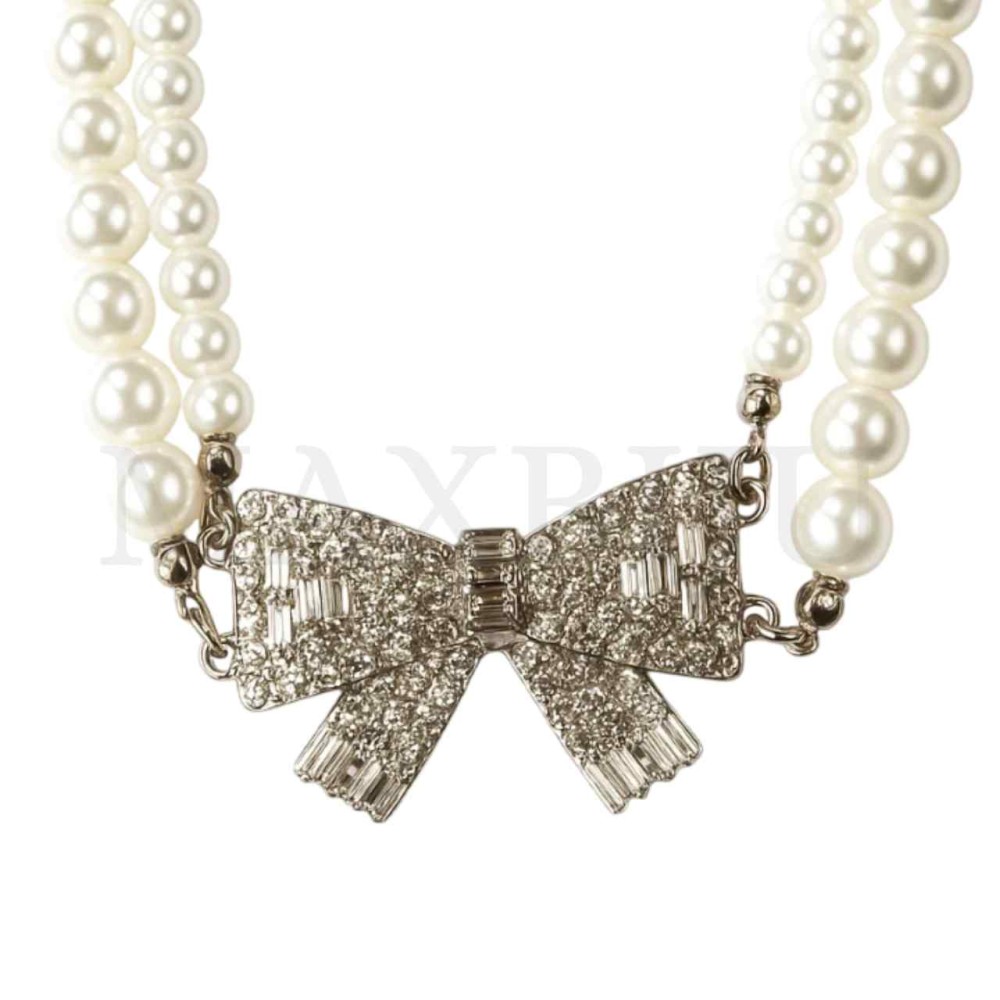 Double Metal Pearl Necklace Bow