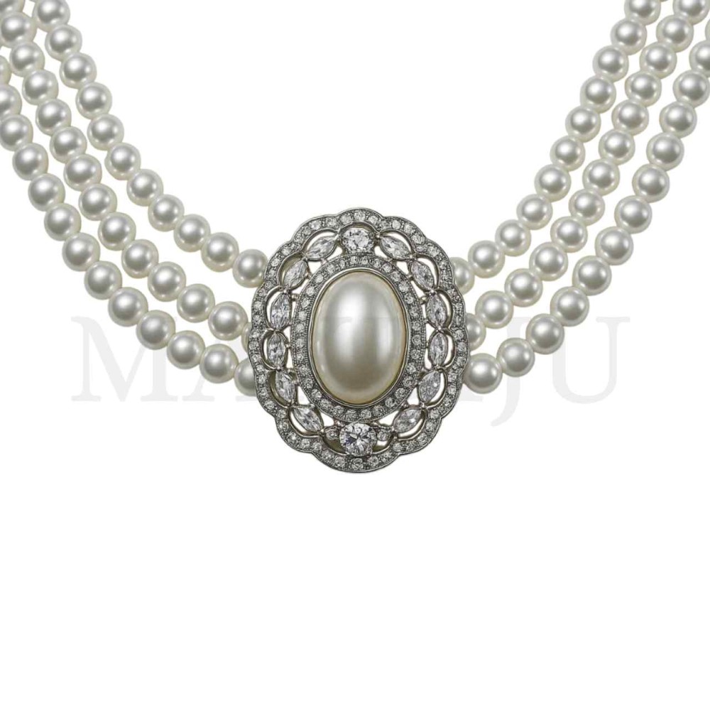 Triple Metal Pearl Necklace