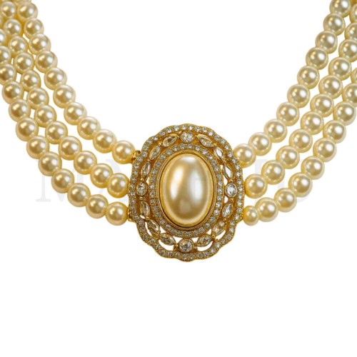 Triple Metal Pearl Necklace