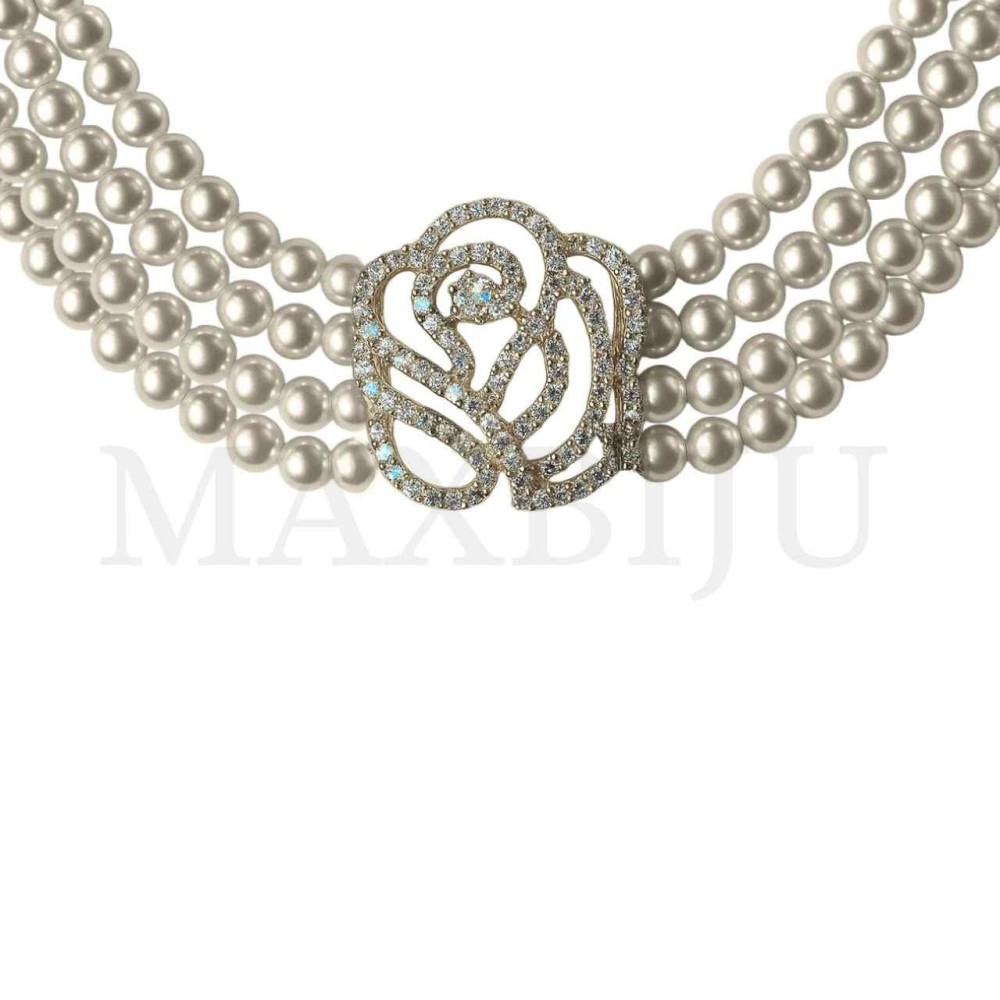 Triple Metal Pearl Necklace Rose