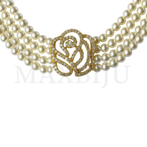 Triple Metal Pearl Necklace Rose