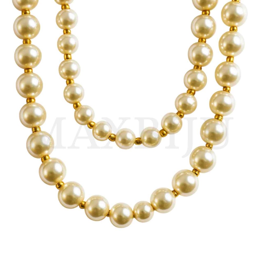 Double Metal Pearl Necklace