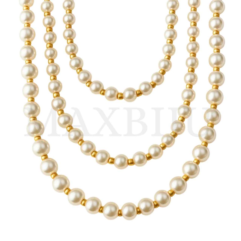 Triple Metal Pearl Necklace 