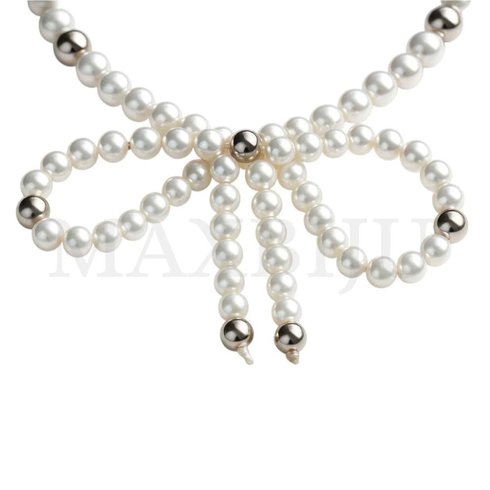 Metal Pearl Necklace Bow