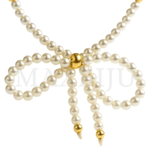 Metal Pearl Necklace Bow