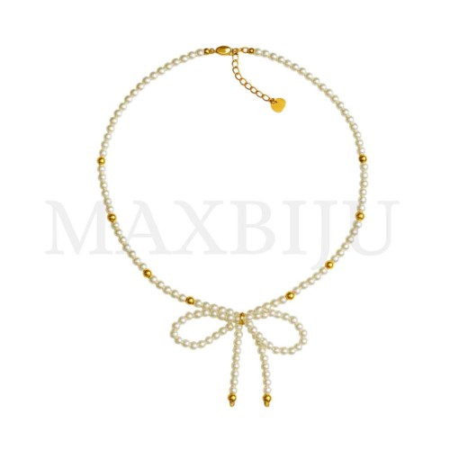 Metal Pearl Necklace Bow
