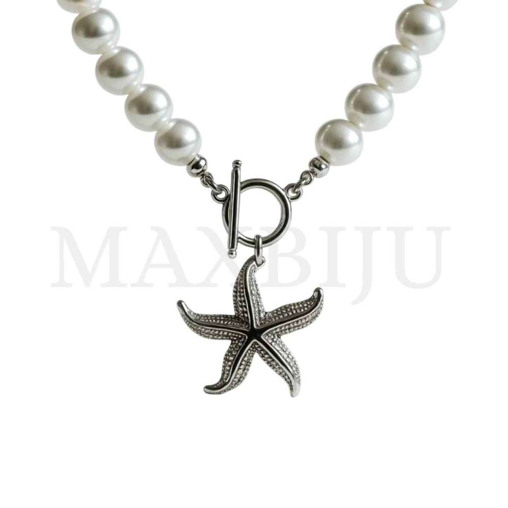 Stainless Steel Pearl Necklace Starfish