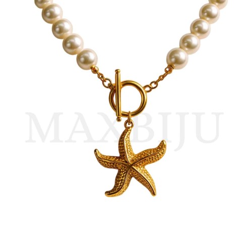 Stainless Steel Pearl Necklace Starfish