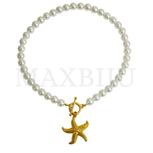 Stainless Steel Pearl Necklace Starfish