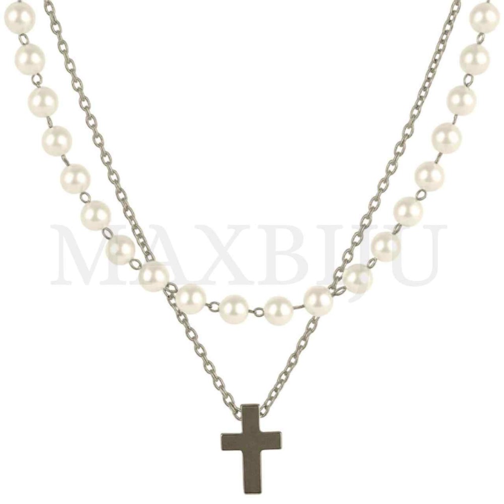 Stainless Steel Pearl Necklace Cross
