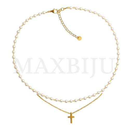 Stainless Steel Pearl Necklace Cross
