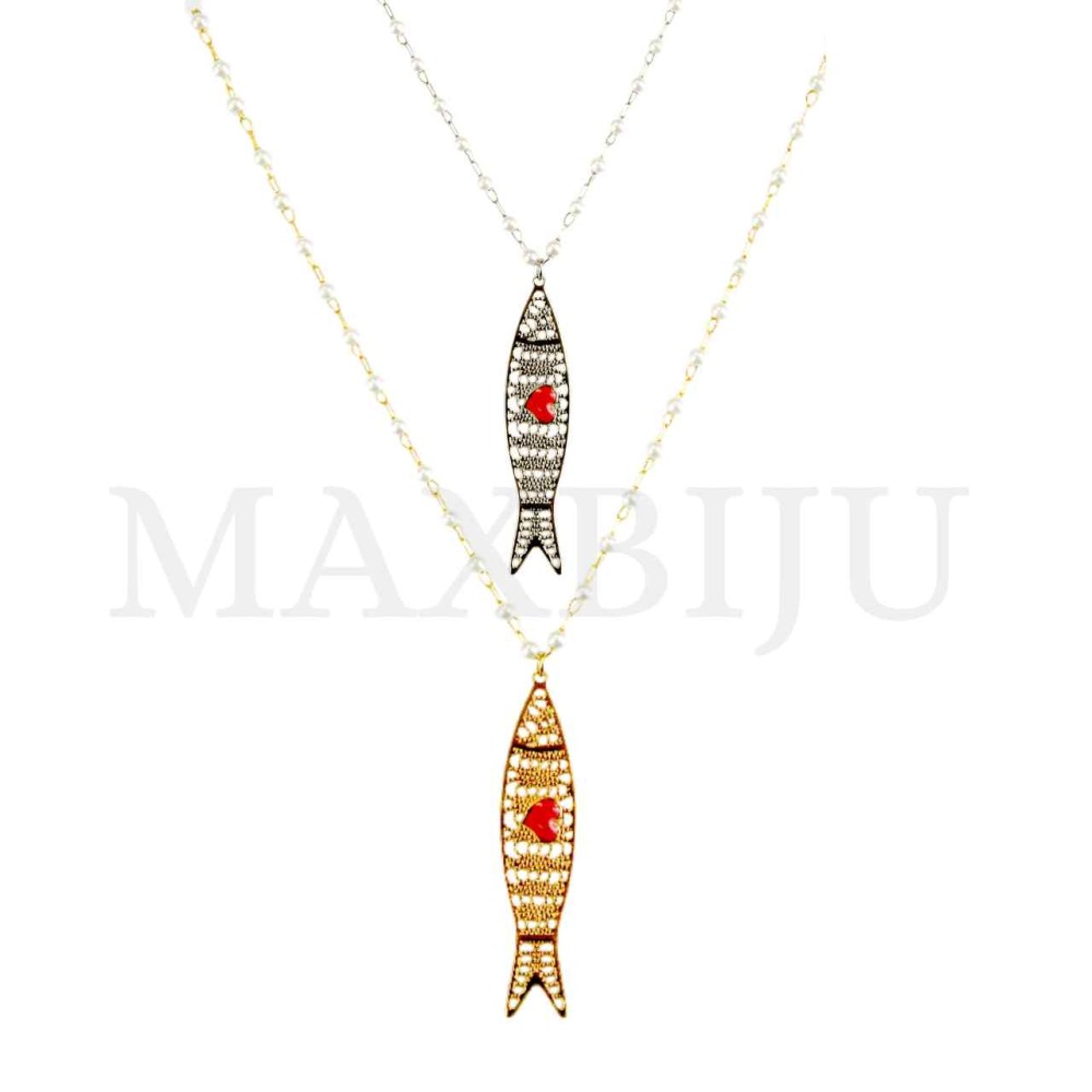 Stainless Steel Pearl Necklace Fish