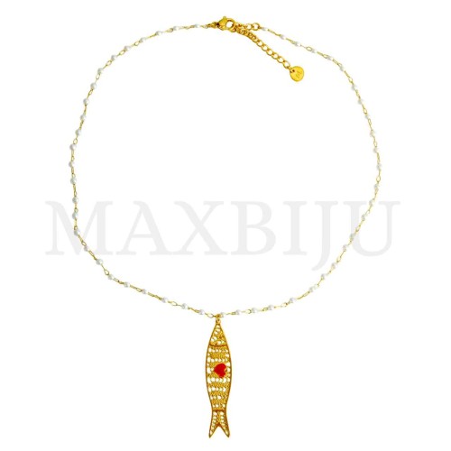 Stainless Steel Pearl Necklace Fish