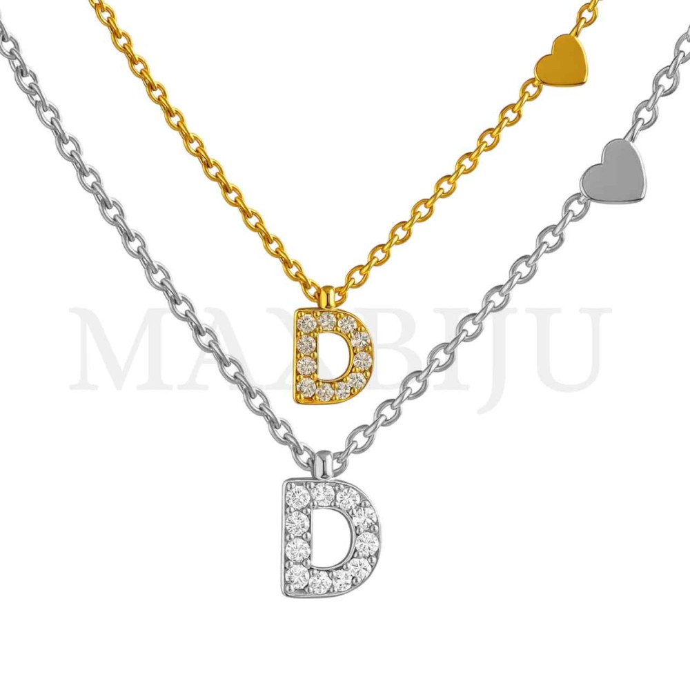 Stainless Steel necklace Letter Pendant  "D" 4x6mm
(45cm)
