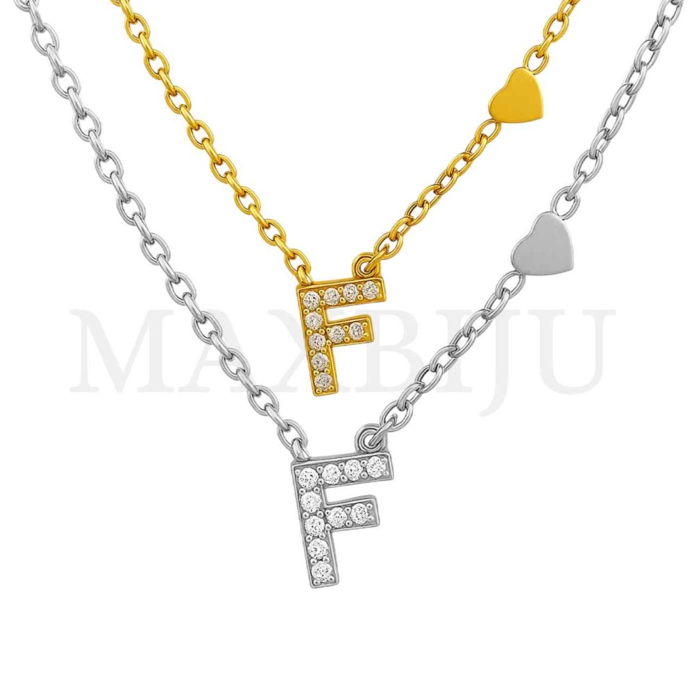 Stainless Steel necklace Letter Pendant  "F" 4x6mm
(45cm)