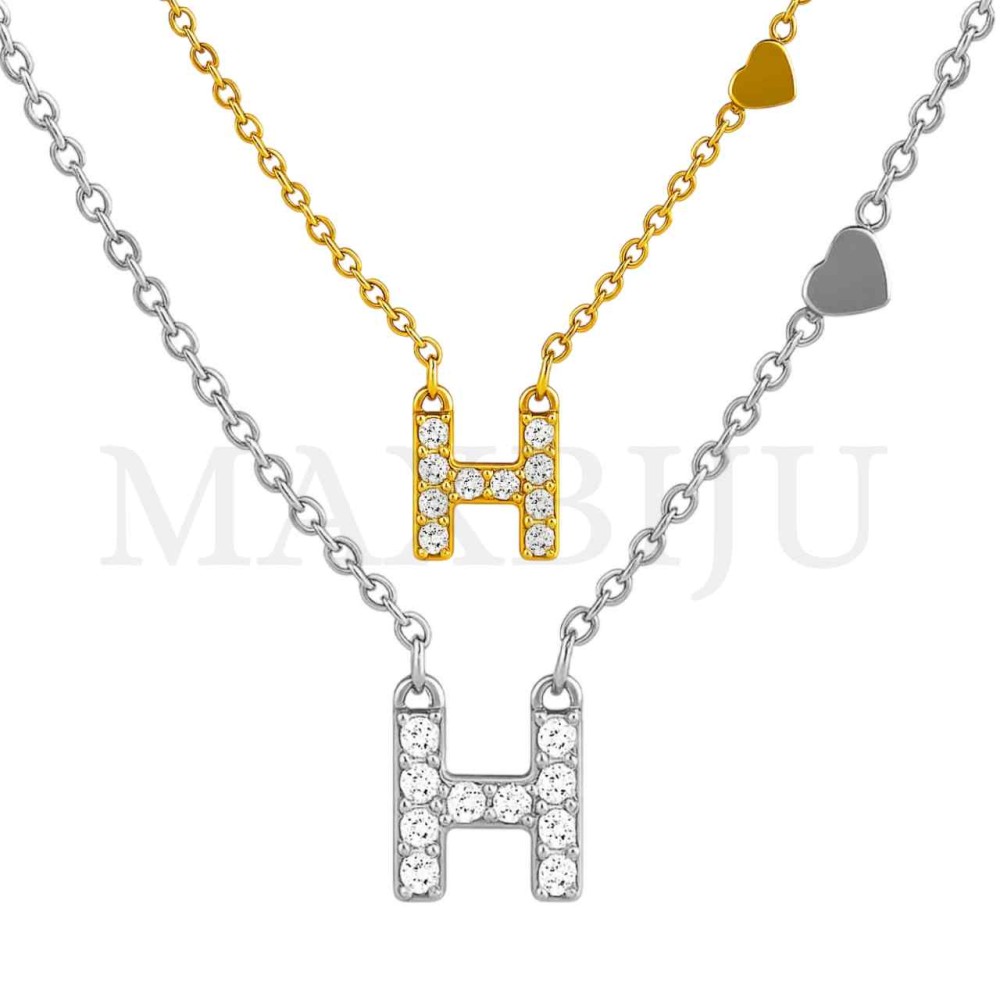 Stainless Steel necklace Letter Pendant  "H" 4x6mm
(45cm)