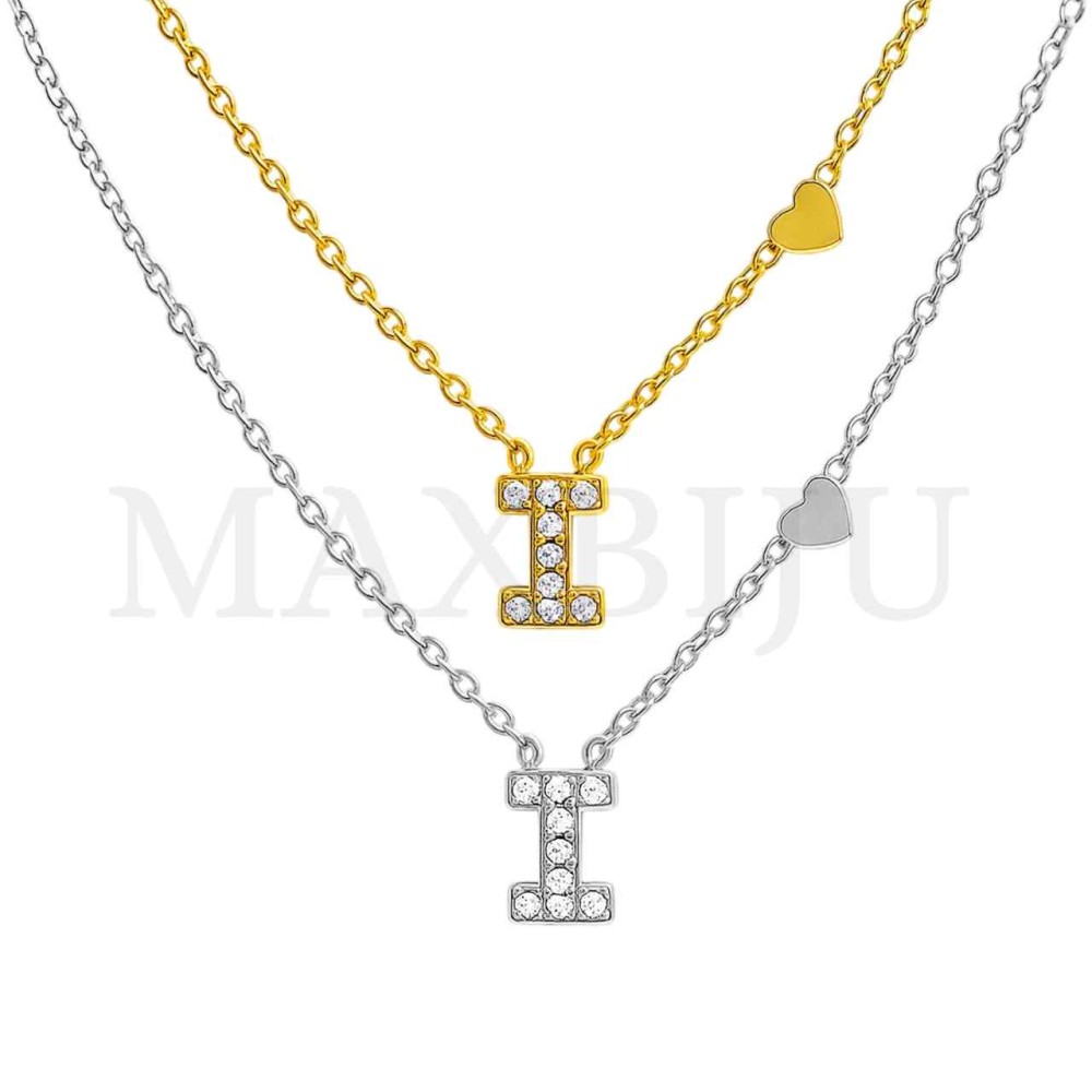 Stainless Steel necklace Letter Pendant  "I" 4x6mm
(45cm)