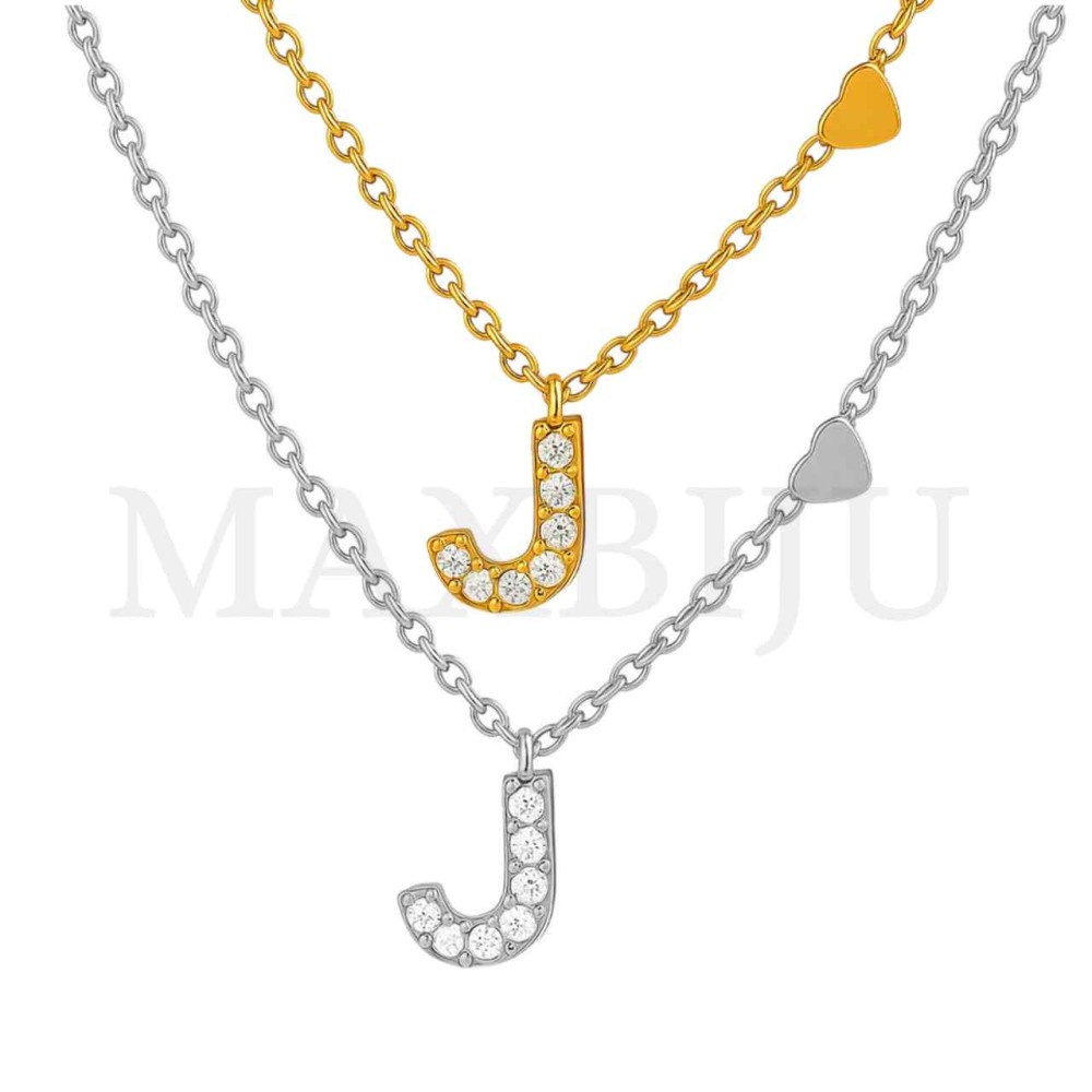 Stainless Steel necklace Letter Pendant  "J" 4x6mm
(45cm)