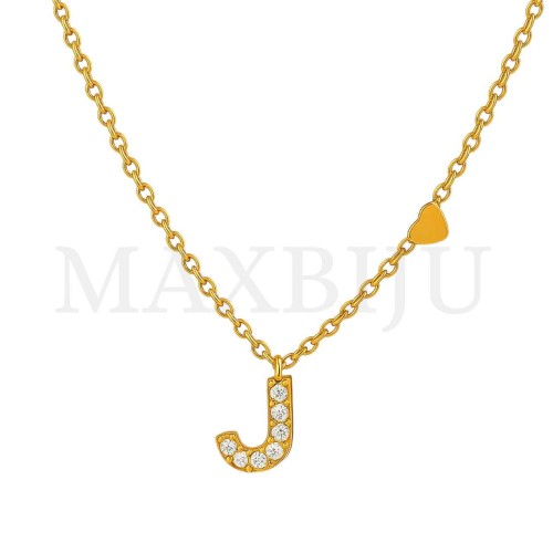 Stainless Steel necklace Letter Pendant  "J" 4x6mm
(45cm)