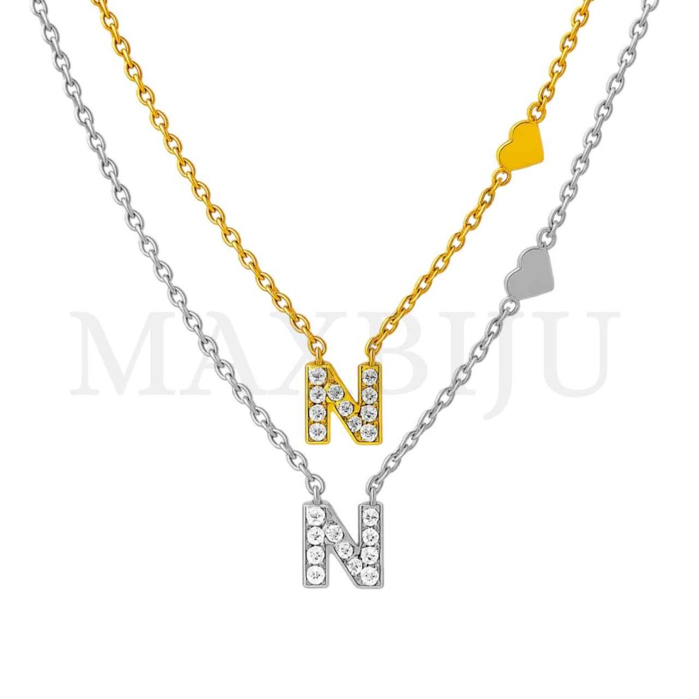 Stainless Steel necklace Letter Pendant  "N" 4x6mm
(45cm)