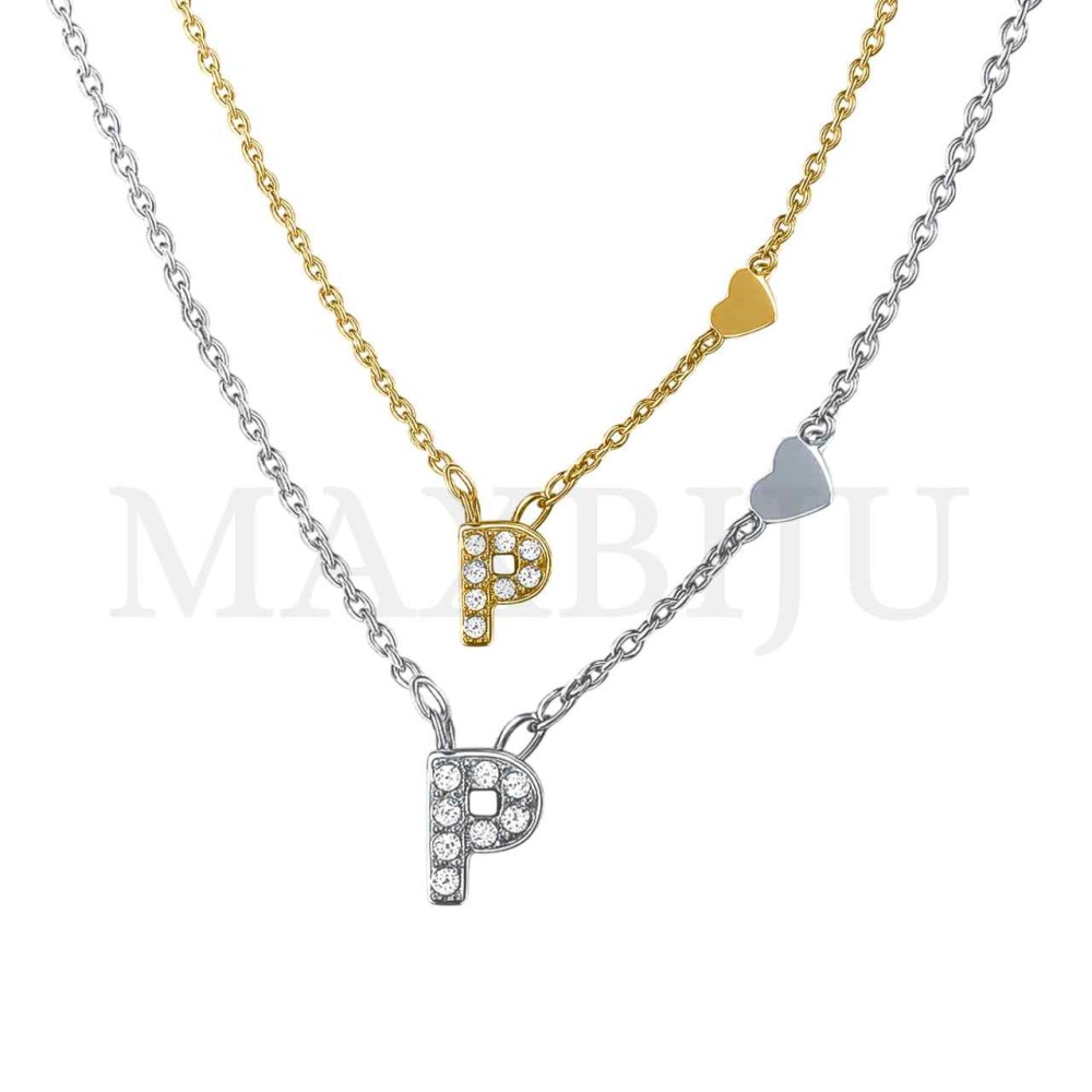 Stainless Steel necklace Letter Pendant  "P" 4x6mm
(45cm)