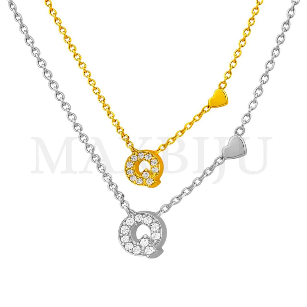 Stainless Steel necklace Letter Pendant  "Q" 4x6mm
(45cm)